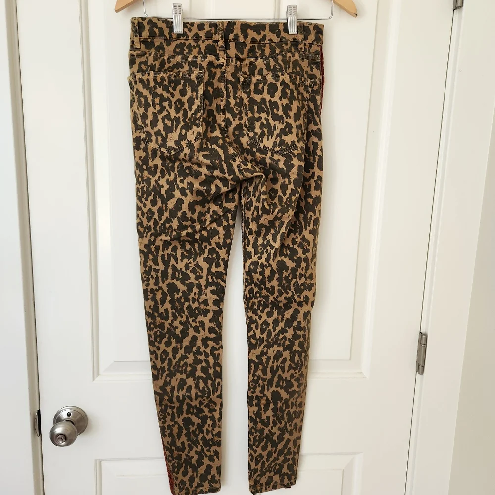 Leopard Print Velvet Trim Stretch Skinny Jeans Leggings Animal Edgy Mobwife 4 - Picture 4 of 15